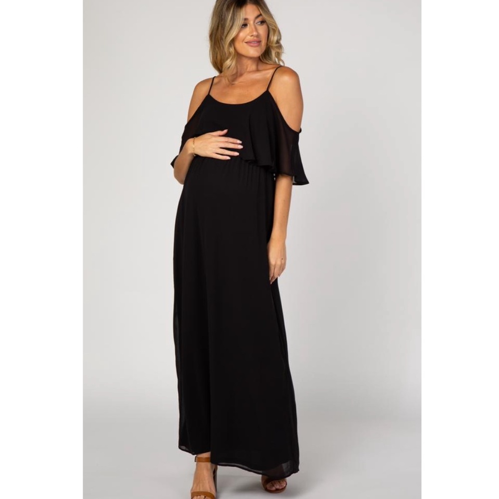A Pea in the Pod Black Chiffon Maternity Dress